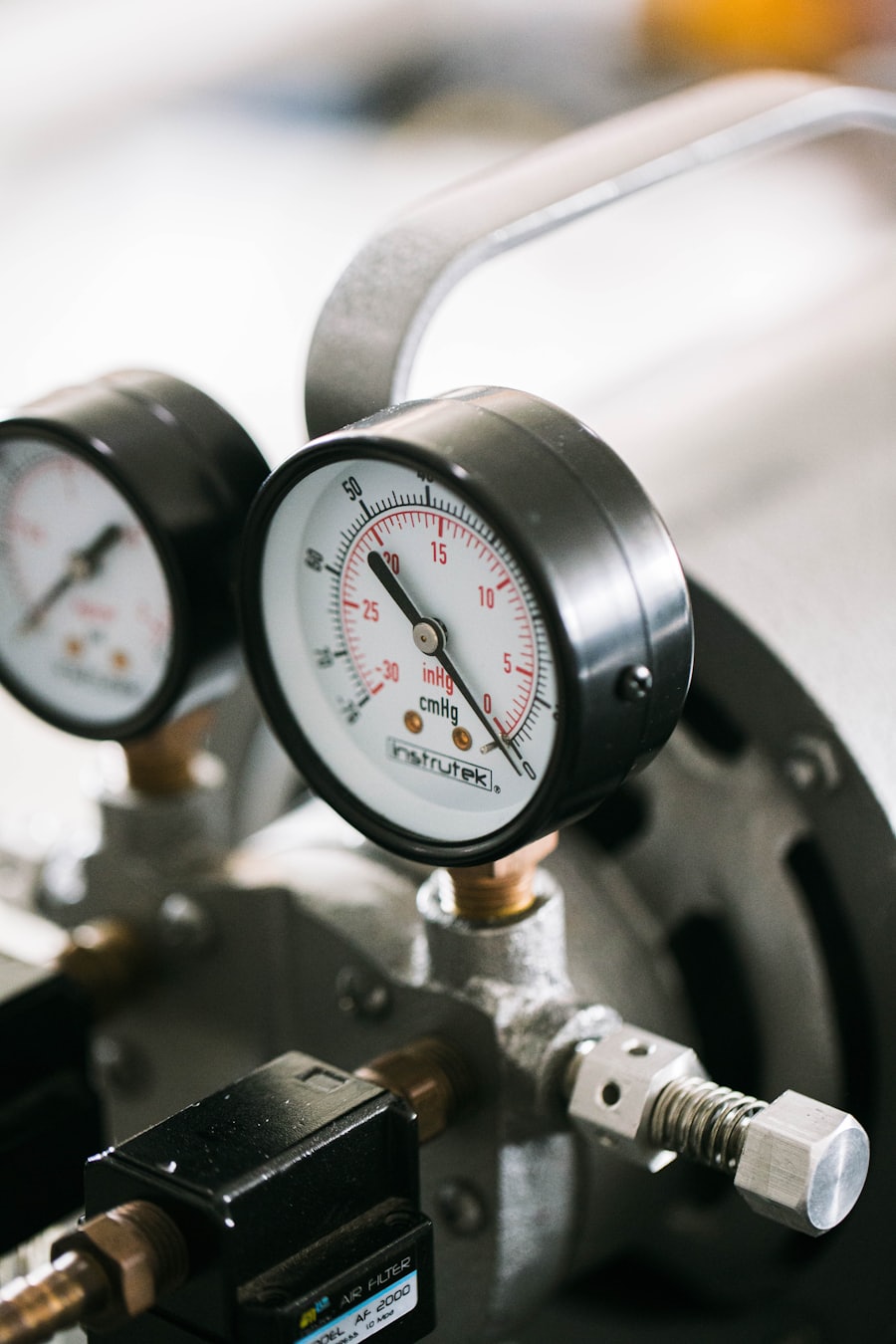Close-up of pressure gauges on HVAC equipment